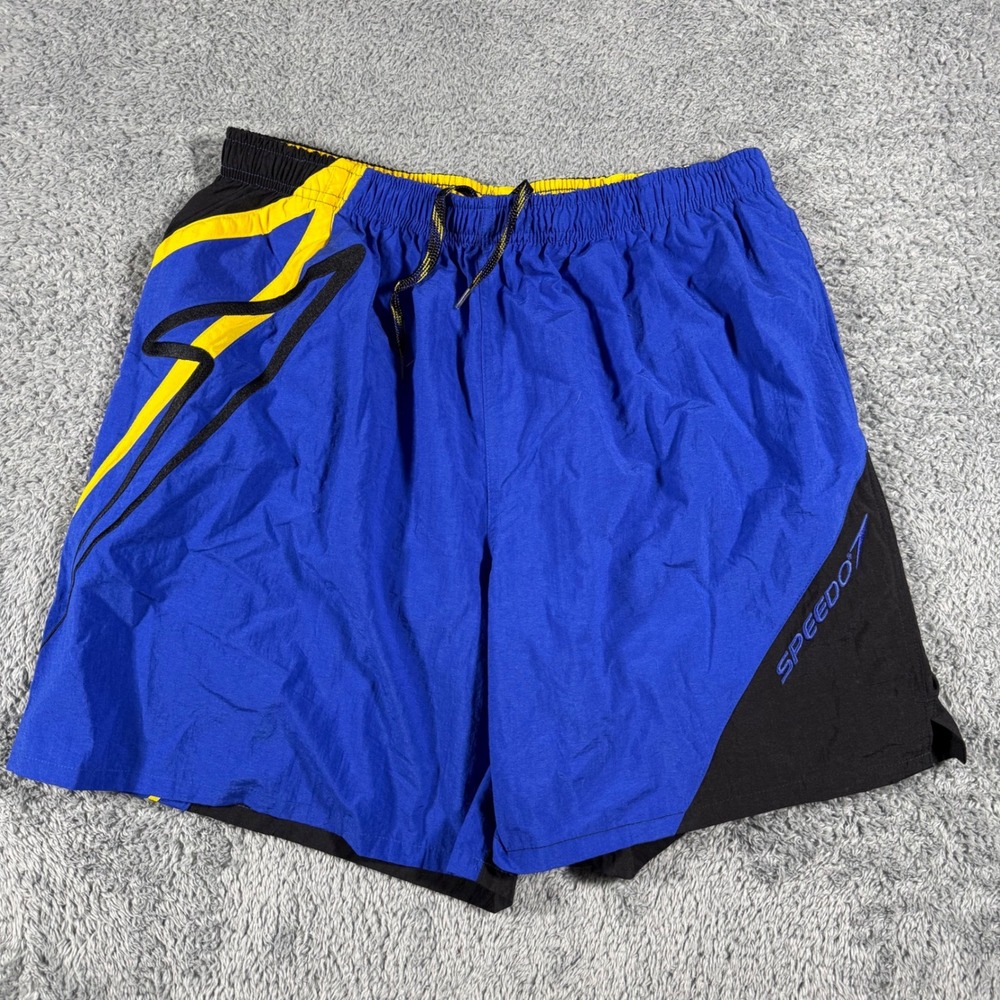 Vintage Speedo Swim Trunks Mens XL Mesh Lined Color Block Blue Back - Picture 2 of 7